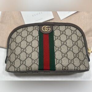Gucci Beige and Green Monogram Pouch